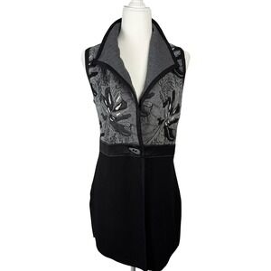 Dolcezza Long Vest Womens XS Black Gray Floral Textured Mixed Media